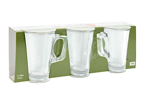 Komplet 3 szklanych kubków z uchwytem COFFE TEA 250ML YE5000030 Koopman Komplet 3 szklanych kubków z uchwytem COFFE TEA 250ML YE5000030 Koopman