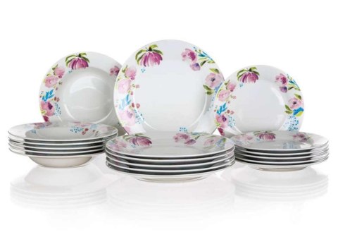 Komplet talerzy dla 6 osób 18 elementowy PINK FLO BANQUET Komplet talerzy dla 6 osób 18 elementowy PINK FLO BANQUET