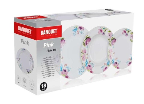Komplet talerzy dla 6 osób 18 elementowy PINK FLO BANQUET Komplet talerzy dla 6 osób 18 elementowy PINK FLO BANQUET