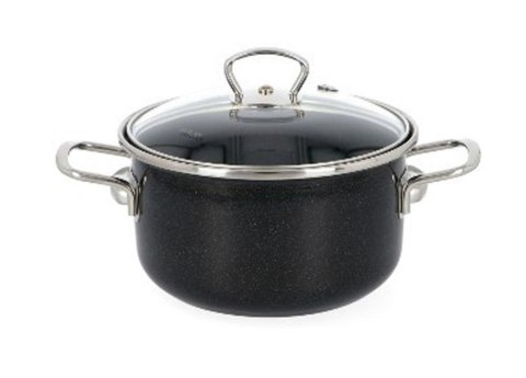 Garnek emaliowany 16/1,5L pokrywka szklana PREMIUM CERAMIC BELIS czarny 160260
