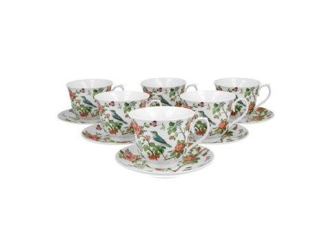 Komplet 6 filiżanek Ptak na gałęzi ze spodkami Kosze Kwiatów Crocus